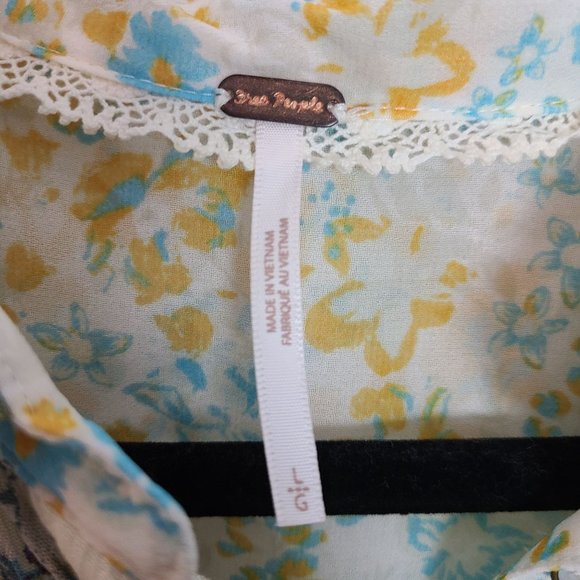 Free People Womens L Cream Floral Hold On To Me Long Sleeve Button Up Blouse NWT - Picture 9 of 11